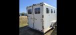 2003 White Sooner 3 Horse LQ , located at 923 US HWY 87 E., Billings, MT, 59101, (406) 245-0456, 45.795788, -108.451881 - Very nice three horse slant, 36' overall length, 7' short wall, Aluminum on aluminum, A/C, Forced air heat, Huge 6' midtack with sink, Rear three horse saddle rack, Tires at 80 percent, Front queen bed, couch makes into a bed, Full bath shower toilet, Light hail. John at 4062080659 - Photo#1