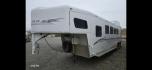 2002 White Trailswest Sierra , located at 923 US HWY 87 E., Billings, MT, 59101, (406) 245-0456, 45.795788, -108.451881 - 2002 Trails West 4 horse slant w/ mangers... front queen bed...Booth dinette makes into a bed...a/c... forced air heat... shower... 6 gallon dsi water heater... hay pod... full awning... storage under mangers... rear fold out tack. Aluminum on steel. Ready to rodeo. WE CERTIFY OUR USED TRAILERS !!! - Photo#1